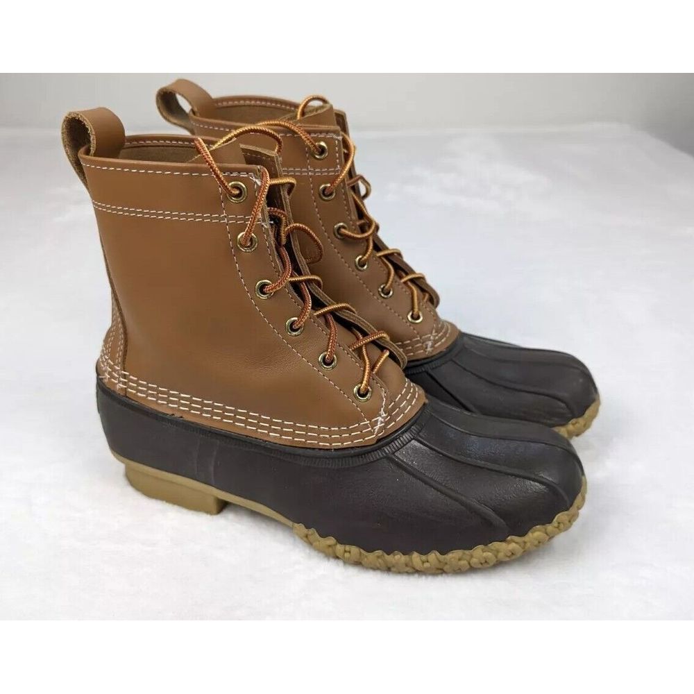 LL Bean 8" duck boots Womens 9 brown rubber unlined leather bean Boots